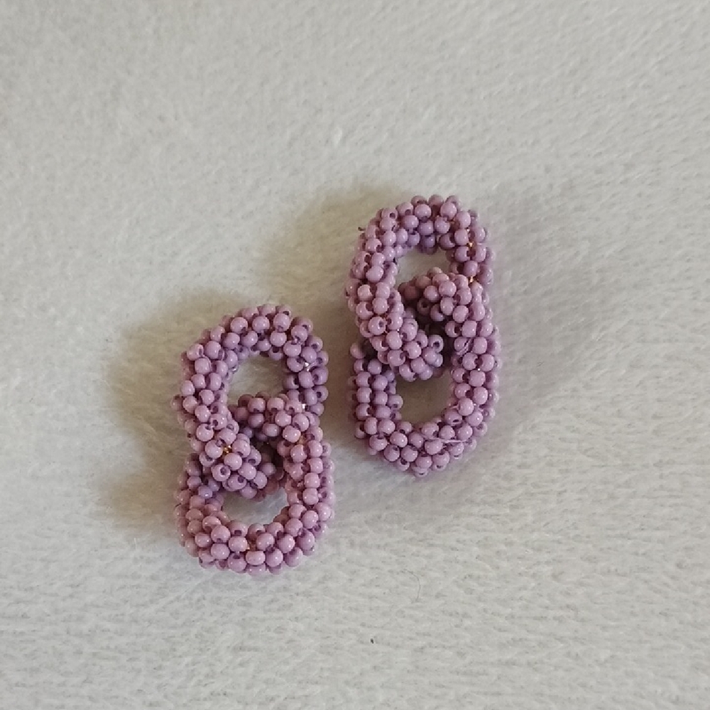 Lavender Beaded Link Earrings - Women's Jewelry